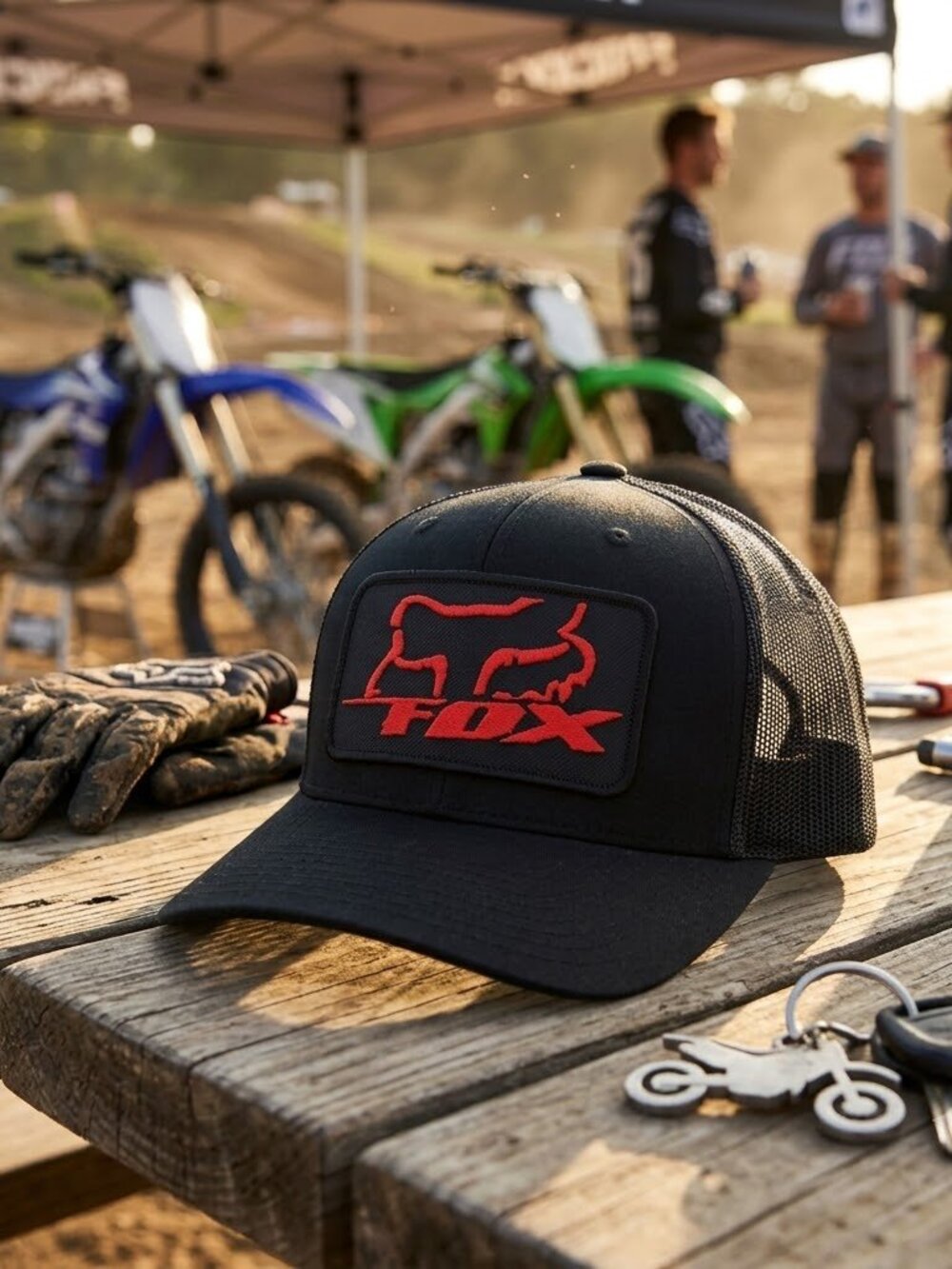 Retro Fox Racing Trucker Hat Motocross Logo Patch Black Red Snapback Style 90s